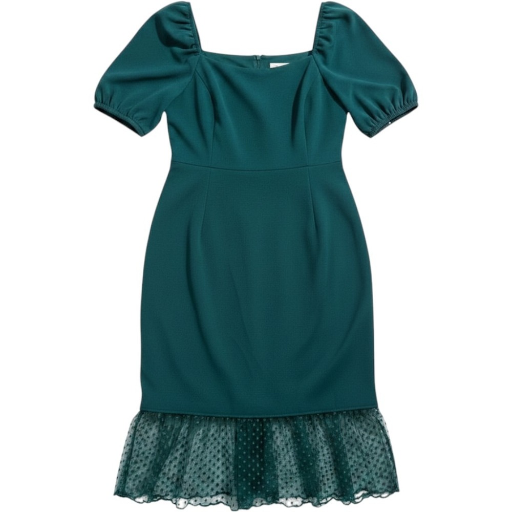 Glamour‎ Womens Forest Green Sweetheart Mesh Lace Hem Sheath Dress Size 16